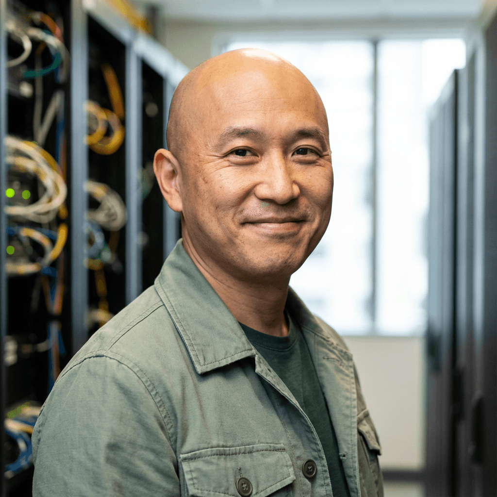 Marcus Chen in a clean packaging facility